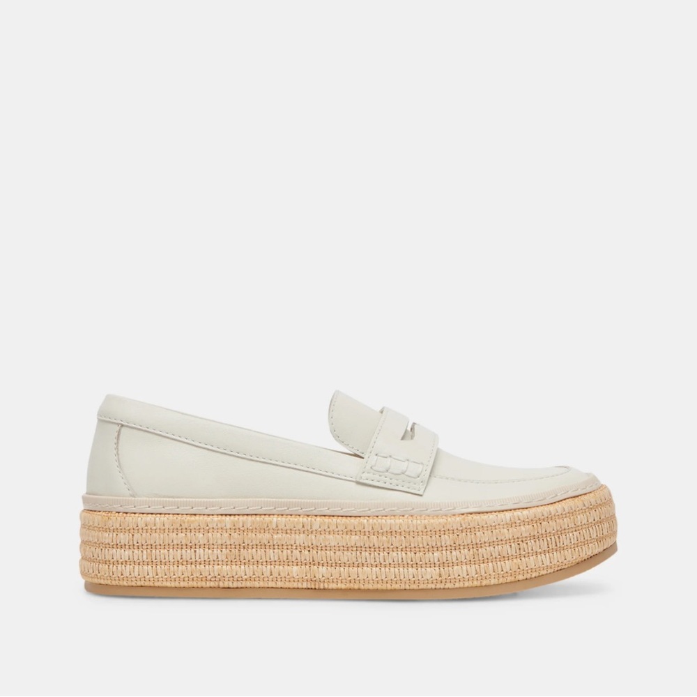 New Dolce Vita Ranna Loafers Ivory Leather Raffia Platform Heel Size 10